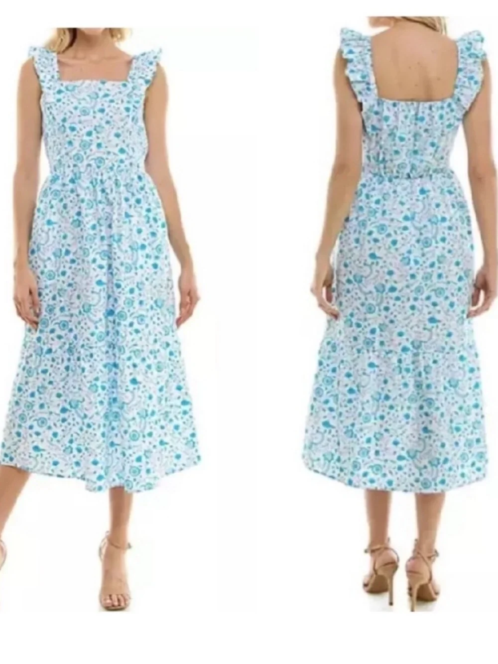 Draper James Carrie Blue White Smocked Midi Floral Sundress L - Picture 2 of 12
